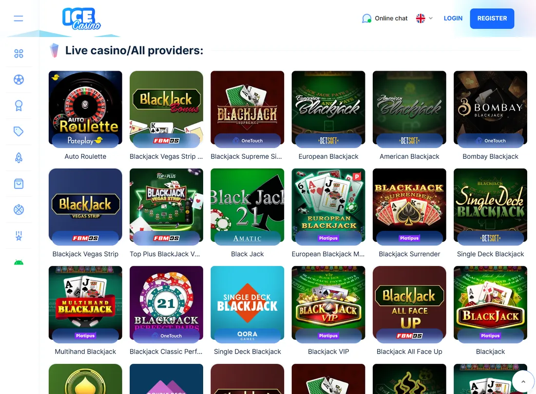 Live blackjack hos Ice Casino