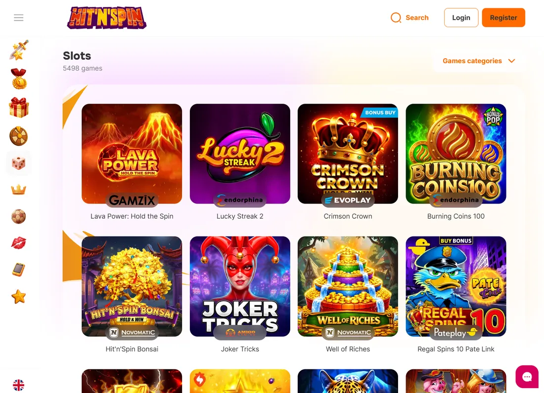 Slots i lobbyn hos Hit n Spin